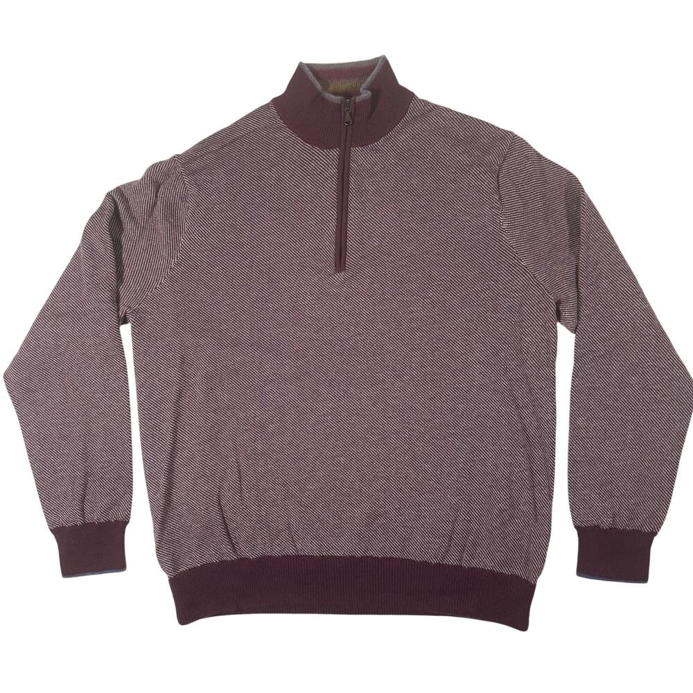 Robert Graham Men's XL Burgundy Sweater 1/4 Zip Mock Neck Wool Cotton Pullover